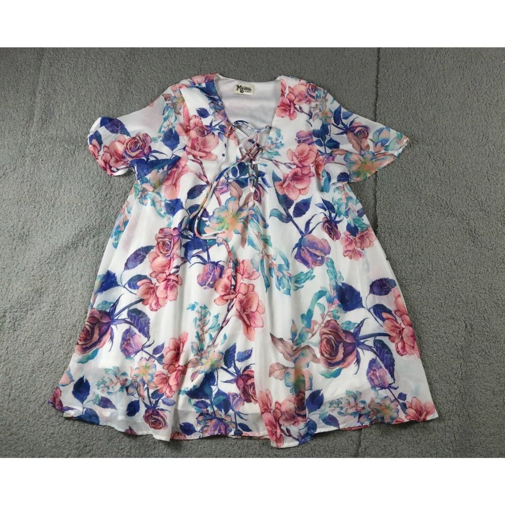 Show Me Your Mumu Dress Xs Floral Print Front V Criss Cross Tie Pull Over